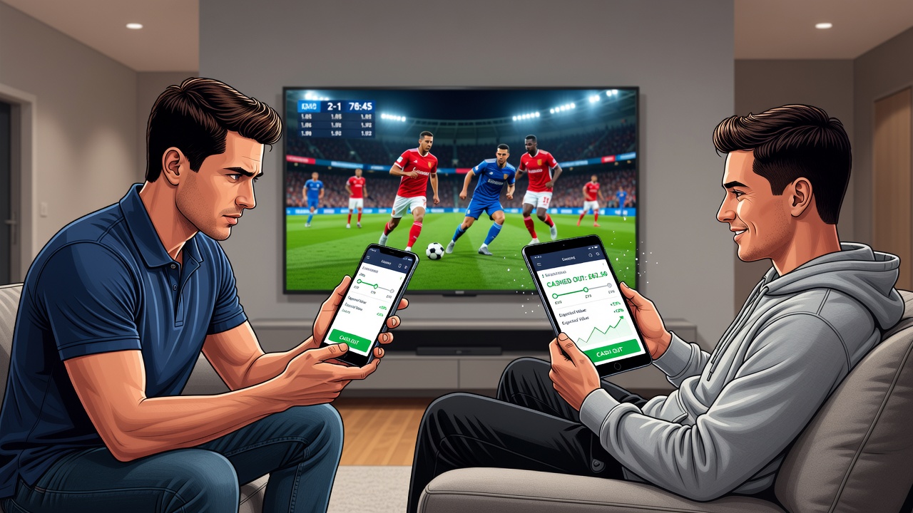 Live sports betting app interface displaying cash-out options during an ongoing match with real-time odds updates