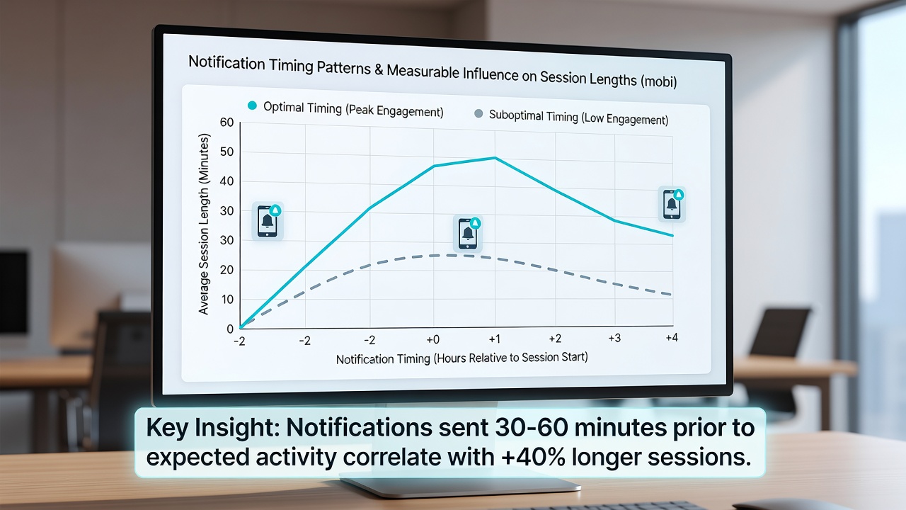 Heatmap visualization of notification response rates across different times of day in mobile betting sessions