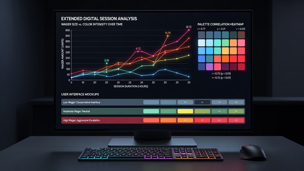 Heatmap overlay on blackjack table interface illustrating color influence zones during extended play