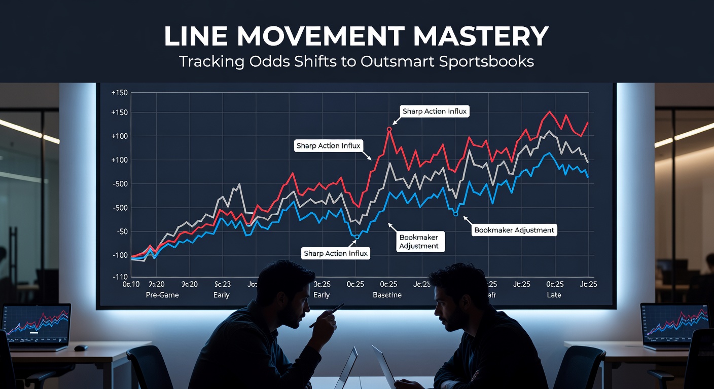 Graph depicting a betting line shifting from opening to closing odds over several hours, highlighting key movement points