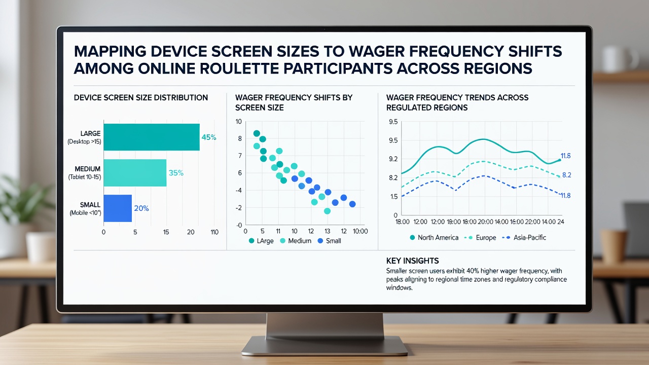 Infographic illustrating wager frequency variations by mobile, tablet, and desktop screen sizes in European roulette markets
