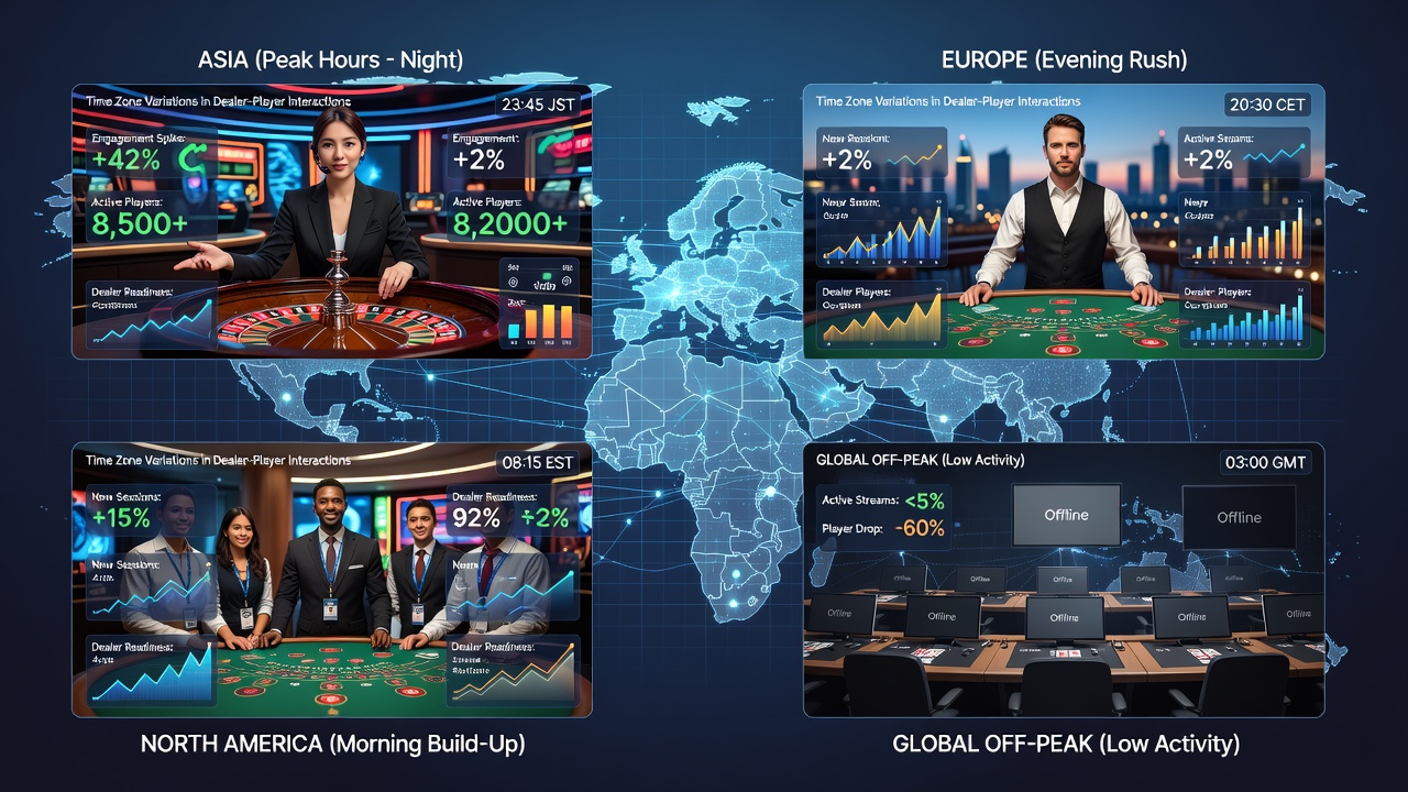 Live dealer tables with players from different time zones during peak hours
