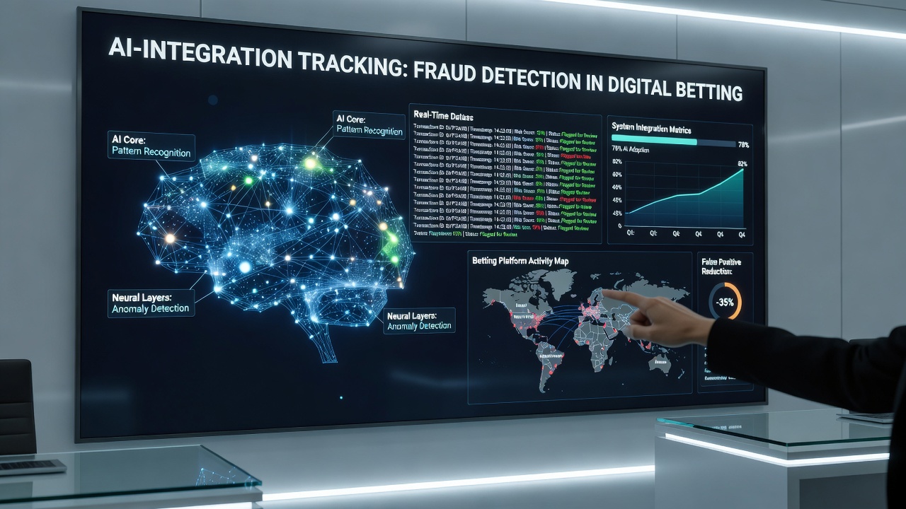 Data analysts reviewing AI-generated fraud alerts on multiple screens at a betting operator headquarters