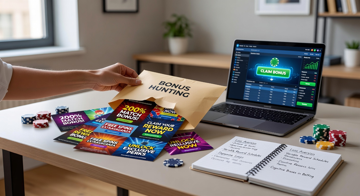 Illustration of online bettors analyzing bonus offers on multiple devices with charts showing reward patterns